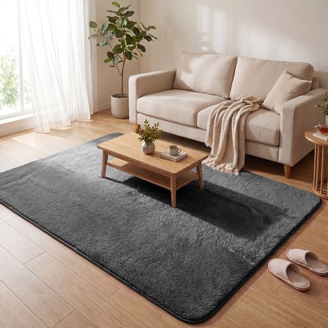 Tapis de salon poils ras doux antiderapant 160x230cm uni anthracite