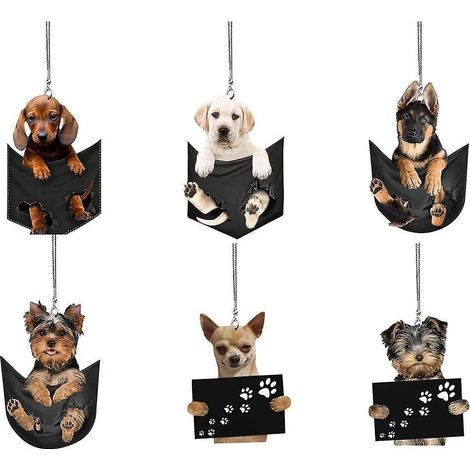 lot De 6 Ornement Suspendu Voiture Oscillante, Accessoires Suspendus Mignons, Rtroviseur Voiture Suspendu Ornement, Charme De Voiture Bouledogue P (1/5)