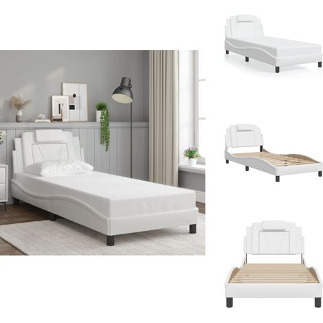 Cadre de lit sans matelas blanc 90x190 cm similicuir - Lit Plateforme - Lit Double - Cadre Lit - Literie - Meuble Chambre (1/5)