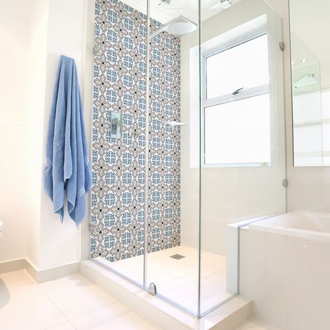 Sticker Mural Carrelage adhésif Cuisine Salle de Bain - 30 STICKERS CARREAUX DE CIMENT AZULEJOS ÉRICKA - 30stickers20x20cm (1/5)