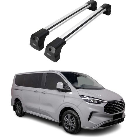 OMAC Barres de toit compatibles avec Ford Transit Custom / Tourneo Custom II 2023-2026 – 2 barres – Antivol inclus – Aluminium Argent (1/4)