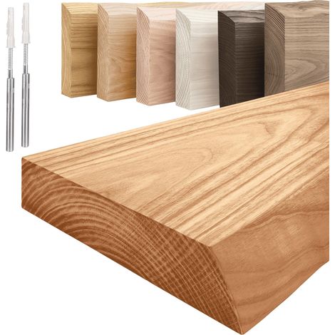 LAMO Manufaktur Étagère murale en bois massif, bord irrégulier, étagère flottante montage INVISIBLE Foncé 70cm, LW-01-A-004-70W