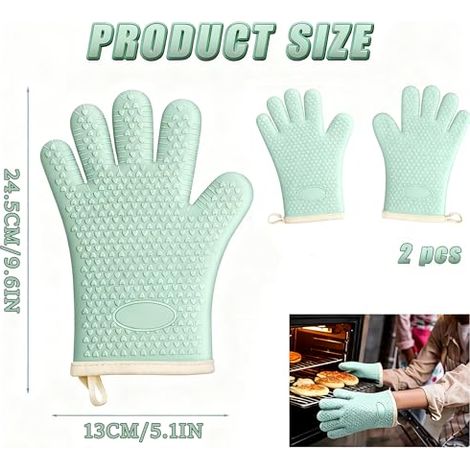 Gants de cuisine en silicone résistant à la chaleur avec doigts, gants de cuisine originaux (2 pièces), doublure en coton, adaptés pour griller, cuire au four et cuisiner. (1/4)