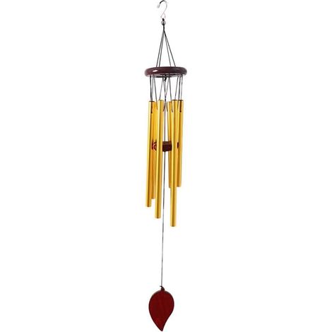 Carillon éolien en bois et métal à 6 tubes, décoration simple pour la maison, décoration à suspendre (doré) (1/5)