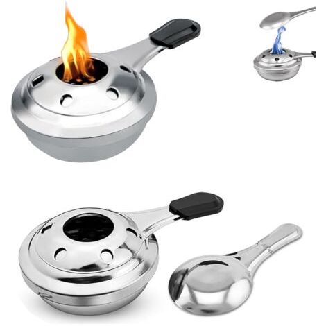 Brûleur À Fondue à Alcool, Brûleur à alcool 2 pièces, brûleur à pâte en acier inoxydable 15,5 x 9,5 cm, allume-fondue, brûleur à pâte, pour fondue en plein air, camping, randonnée, pique-nique (1/5)