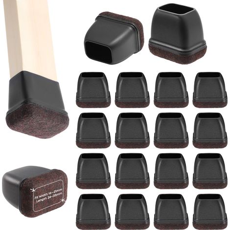 16 Protège-Jambes pour Meubles, Silicone avec Feutre Protecteurs Rectangulaires pour Pieds de Table et de Chaise, Protection du Sol, Antidérapant, Insonorisant, Petit - Noir (1/5)