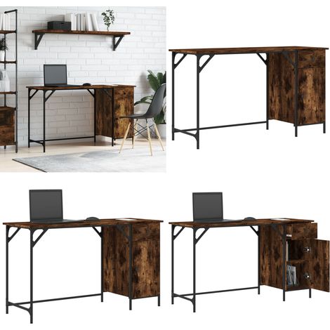 Bureau d'ordinateur chêne fumé 131x48x75 cm bois d’ingénierie - Bureau Informatique - Bureau Design - Bureau Moderne - Bureau Chêne - Meuble De Bureau - Home & Living