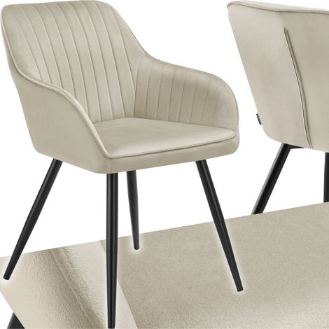 Chaise de salle à manger en velours matelassée capitonnée crème (1/5)