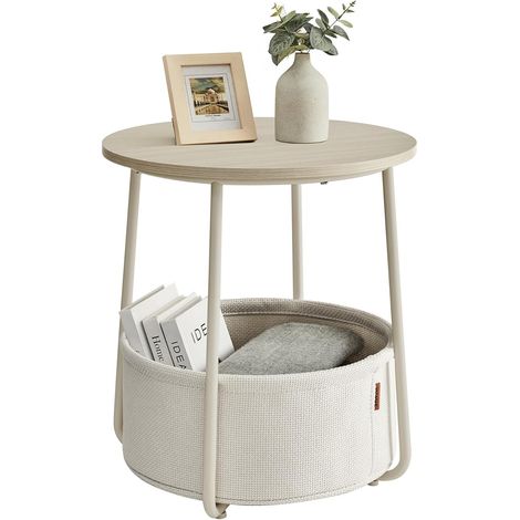 Table Basse Ronde - 1 Unité - Aggloméré et Acier - Avec Panier de Rangement - Salon et Chambre - 45x50cm Beige (1/5)