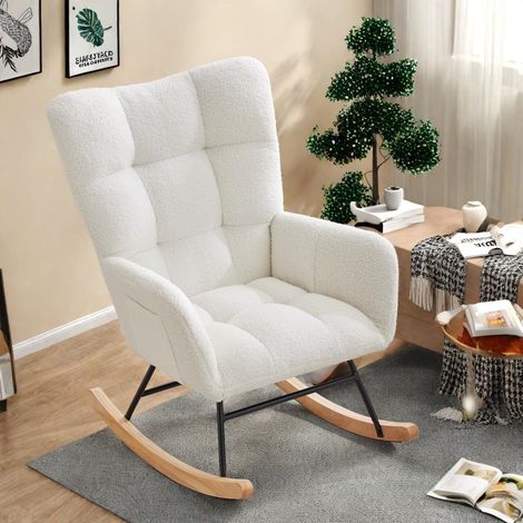 Fauteuil à bascule pour chambre d'enfant, fauteuil à bascule rembourré avec dossier haut, fauteuil à bascule confortable et élégant pour salon, chambre à coucher, bureau (velours beige) (1/5)