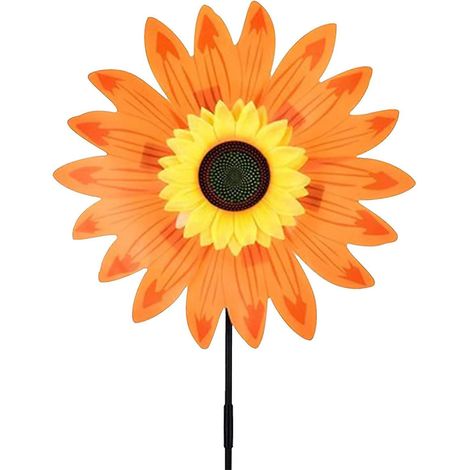 Moulin à vent tournesol de 35 cm (14 pouces) - Décoration de jardin - Idéal pour les fêtes, les espaces extérieurs et la cour - Jaune (1/4)