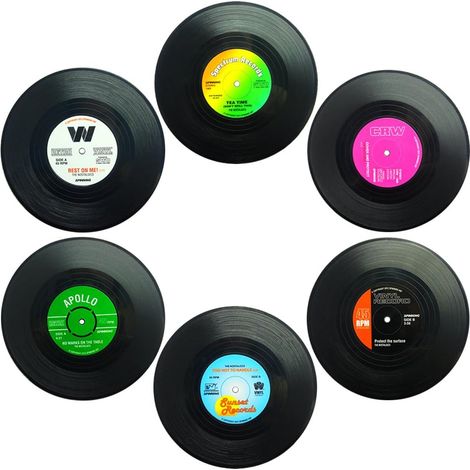 Lot de 6 dessous de verre rétro en vinyle, antidérapants, pour boissons chaudes et froides, protection de table - 10,4 cm. (1/5)