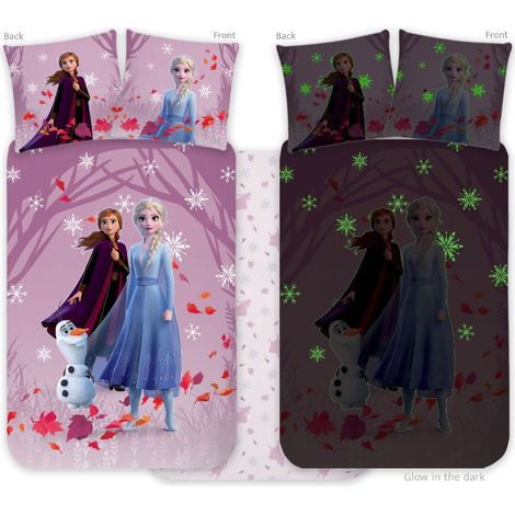Parure de lit bébé phosphorescente 100x135 + 40x60 La Reine des Neiges Elsa et Anna