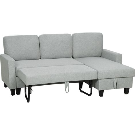 HOMCOM Divano 3 Posti con Chaise e Spazio Contenitore Grigio e Nero