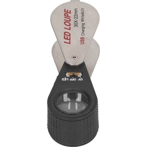 Loupe LED UV rechargeable, pliable et portable en métal, grossissement 30x, pour une utilisation en extérieur (1/5)