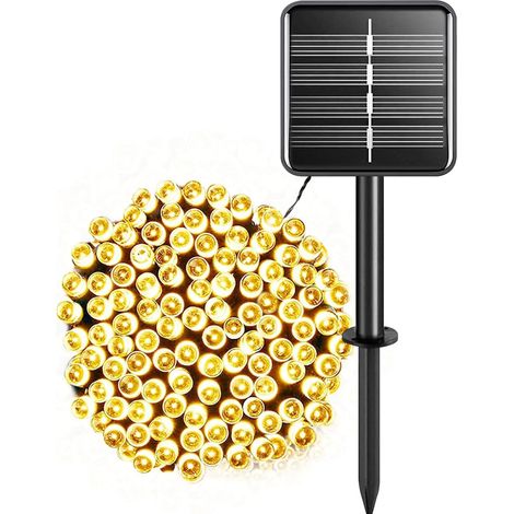 Blanc Chaud Guirlande Lumineuse Solaire Extérieure 7M, 50 LED Lumineuse Étanche 8 Modes Guirlande Solaire Exterieur pour Jardin Cour Mariage Terrasse