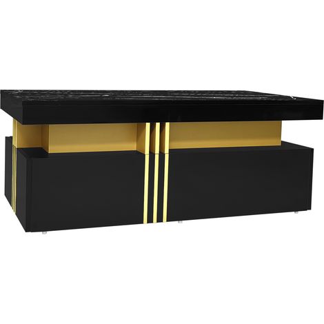 Mesa de centro rectangular negra 100 x 50 x 40 cm con acabado marmolado brillante y 2 cajones HOMVRA (1/5)
