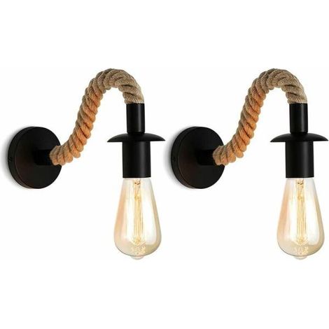 Applique murale en corde de chanvre style ancien, en bois, pour intérieur, grenier ou couloir extérieur (lot de 2, ampoule incluse), blanche (1/5)