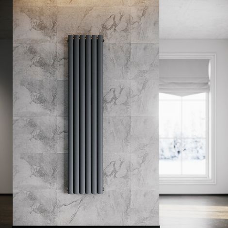 SONNI Radiador de Vertical Antracita Ovalado Radiador Centro Conexión Doble Capa 357x1600mm