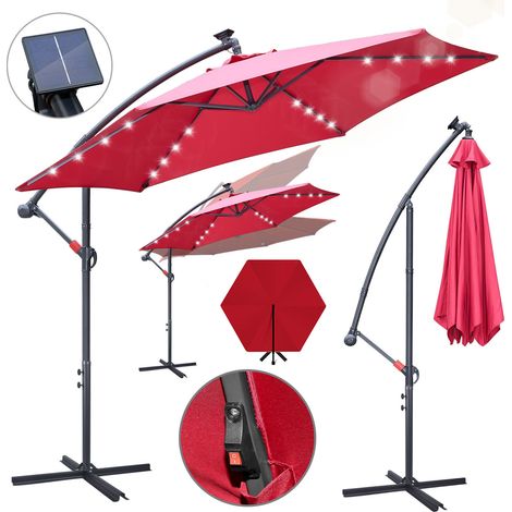 Wolketon Sonnenschirm 3m Rot mit LED – Leuchtender Gartenschirm für Grillabende & Terrasse