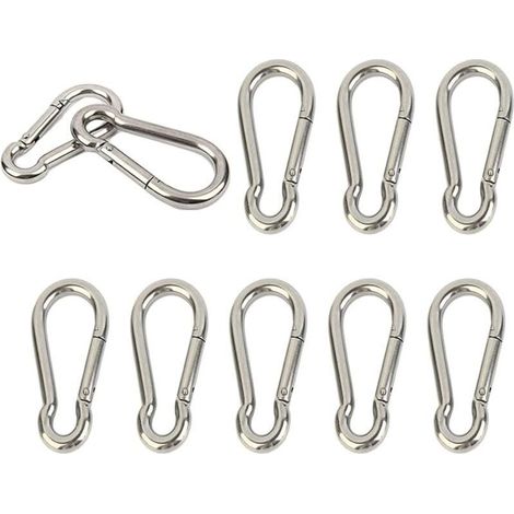 Set mit 10 robusten, federbelasteten Karabinerhaken aus Edelstahl 304, M4, 4 cm. Kleiner Schlüsselanhänger für Schlüssel, Schaukeln, Camping, Angeln, Hängematten.