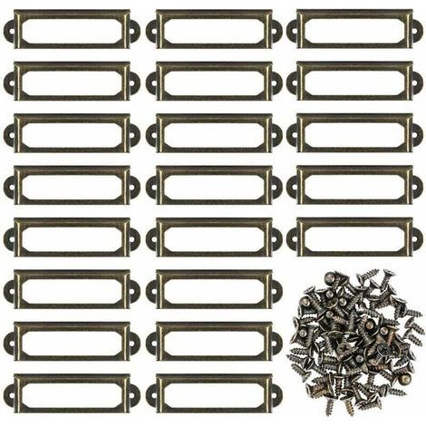 Pack of 50 bronze metal label holders, 60 x 17 mm – Easy screw fixing – For furniture, drawers, cabinets, shelves (1/5)