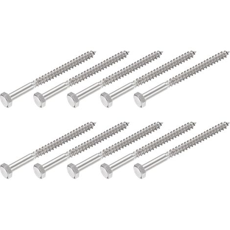 Hex Tirefond Vis (M8x100mm)10pcs, 304 Inox Acier Autotaraudeurs Bois Boulons - pour Ménage Applications