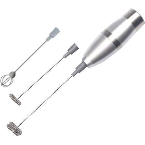 (Silberner) Milchaufschäumer/Shaker – Edelstahl – 19.000 U/min – AAA-Batterien – Eiermixer (1/4)