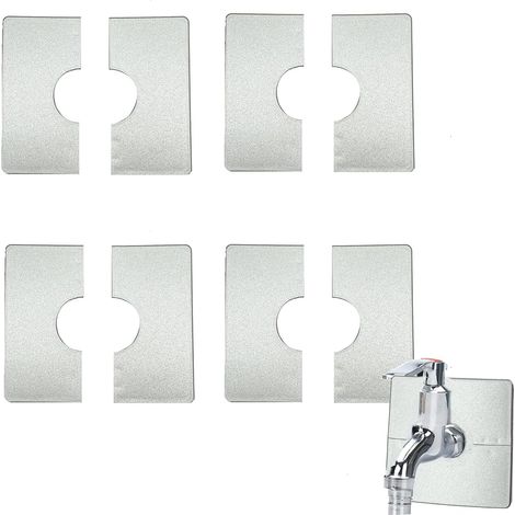 Cache-tuyau de douche 28 mm, 4 pièces, plaque carrée fendue en plastique, cache décoratif amovible, argenté, pour robinets, tuyaux et décoration de tuyaux (1/5)