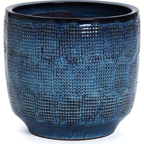 Moderner Großer Keramik Übertopf Ø40cm Höhe 36cm, Blumentopf Hochglanz Blau für Innen & Außen, Pflanzkübel Indoor, Balkon, Garten