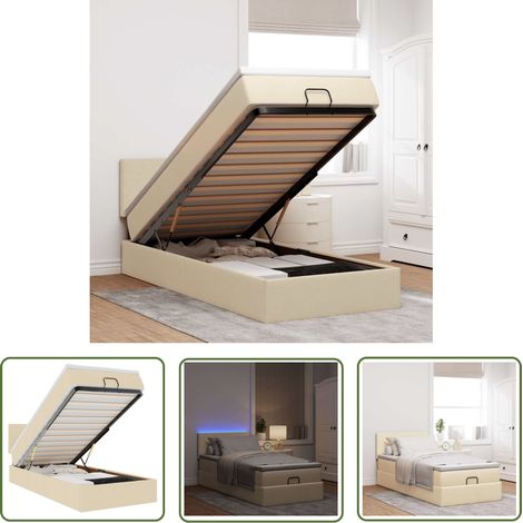 vidaXL Ottoman-Bett mit Matratze & LEDs Creme 100x200 cm Stoff (1/5)