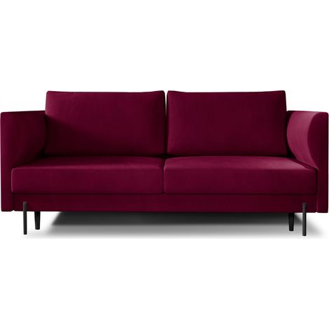 Canapé convertible en velours ROBBY – Rangement et pieds métal noir-Bordeaux (1/5)