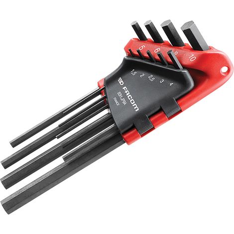 Facom 83H.JP9A 9-Piece Metric Hexagon Key Long Arm Set with Durable Chrome Finish