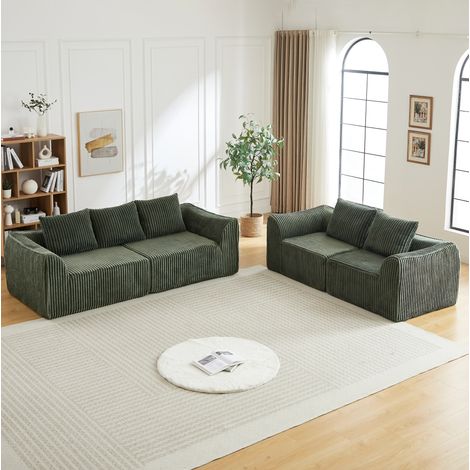 Canapé 5 places 235,5x101x72,5 cm en velours côtelé vert, modulable pour salon – MEUBLIV (1/5)