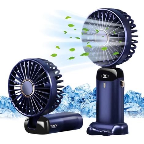Mini ventilateur de bureau portable USB, 5 vitesses avec base, pliable, pour l'extérieur (bleu foncé) (1/5)