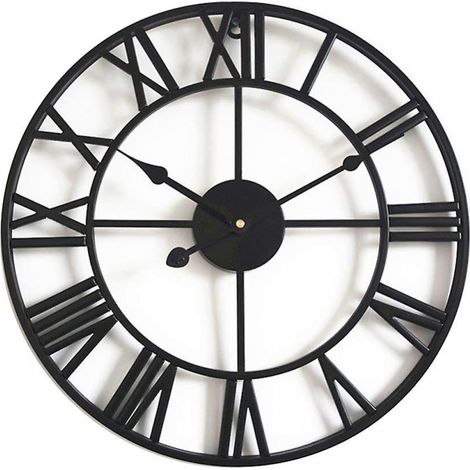 BEBUSINGOTO Horloge murale silencieuse vintage, horloge squelette en métal de 40 cm, horloge de décoration pour salon, cuisine, café, hôtel, bureau (noir) (1/5)