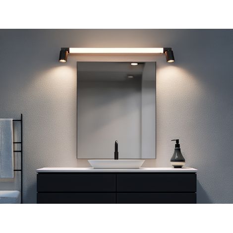 LED Bad Spiegelleuchte ENRICO mit 2 Strahlern & Schalter, Schwarz B: 90cm