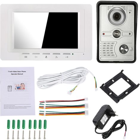 Sonnette vidéo filaire 7 pouces avec caméra extérieure résistante à la pluie et filtre IR, interphone vidéo, communication bidirectionnelle, déverrouillage à distance. (1/5)