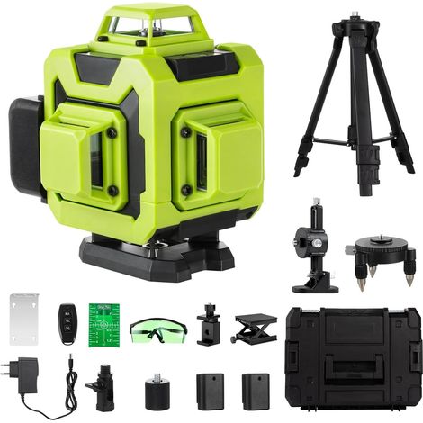 Niveau laser 4 x 360°,Autonivelant Niveau Laser Vert 4D 16 Line Ligne Laser Verte Horizontal et Verticale avec Télécommande Intégrée (With tripod)