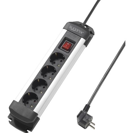Sygonix SY-4538264 Steckdosenleiste mit Schalter 4fach Schwarz, Silber Schutzkontakt 1 St. (1/5)