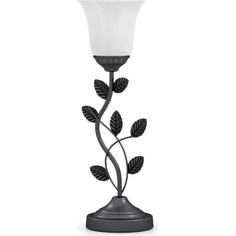 Lampe de chevet noire en métal avec abat-jour tulipe en verre, interrupteur et base stable pour chambre, bureau et salon