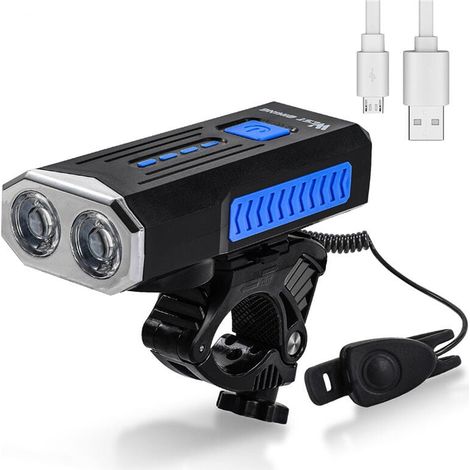 Luz de bicicleta USB de 1000 lúmenes con base giratoria de 360° y bocina, ideal para ciclismo, color azul (1/5)