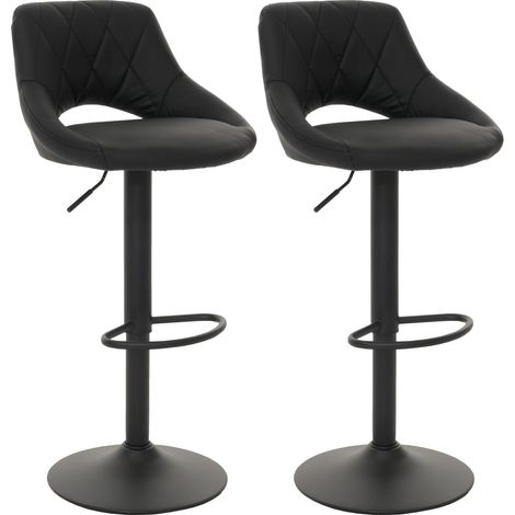 Lot de 2 tabourets de bar HWC-N64, chaise de bar tabouret de comptoir, repose-pieds pivotant, similicuir métal noir (1/5)