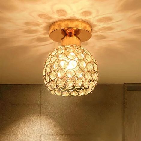 Mini plafonnier cristal - 25 cm - Rond, incrusté de petits cristaux - Culot E27 - Intensité réglable - Convient aux couloirs, chambres et salons (1/5)