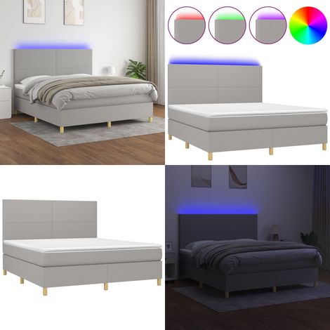 Boxspringbett mit Matratze & LED Hellgrau 160x200 cm Stoff - Boxspringbett - Doppelbett - Bettenrahmen - Lattenrost - Matratze - Home & Living