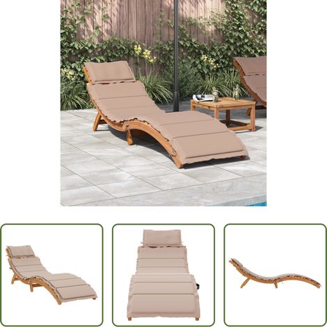 Chaise longue bois acacia - Chaise longue avec coussin taupe bois d'acacia solide (1/5)