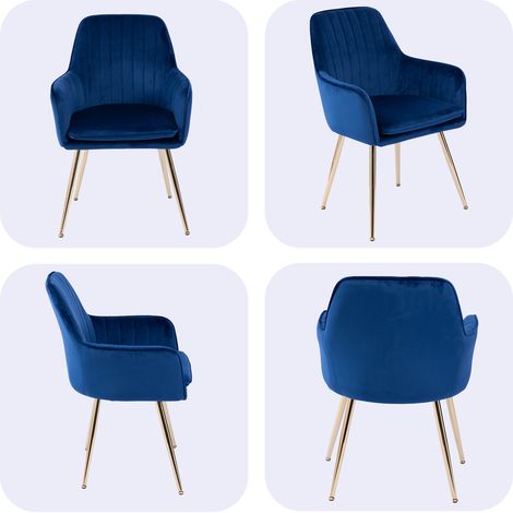Ensemble de 2 chaises de salle à manger modernes en tissu avec accoudoirs et pieds en métal doré – design élégant pour salon, cuisine, salle à manger (1/4)