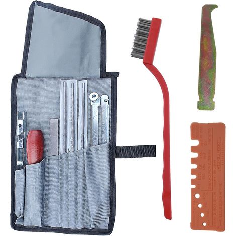 Kit universel d'affûtage pour tronçonneuse portable, kit d'affûtage de chaîne avec sac à outils Brosse métallique, règle de polissage de chaîne Pièce de crochet en fer (1/5)