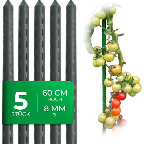 5 tuteurs pour plantes 60 cm vert 8 mm tube métallique plastifié