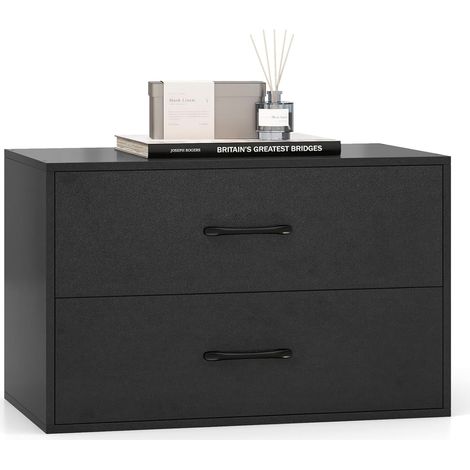 COSTWAY Commode Chambre Empilable, Commode 2 Tiroirs, Petite Commode Rangement Chambre, Kits Anti-Basculement, 60 x 34 x 38 cm, Meuble de Rangement pour Chambre, Salon (Noir) (1/5)